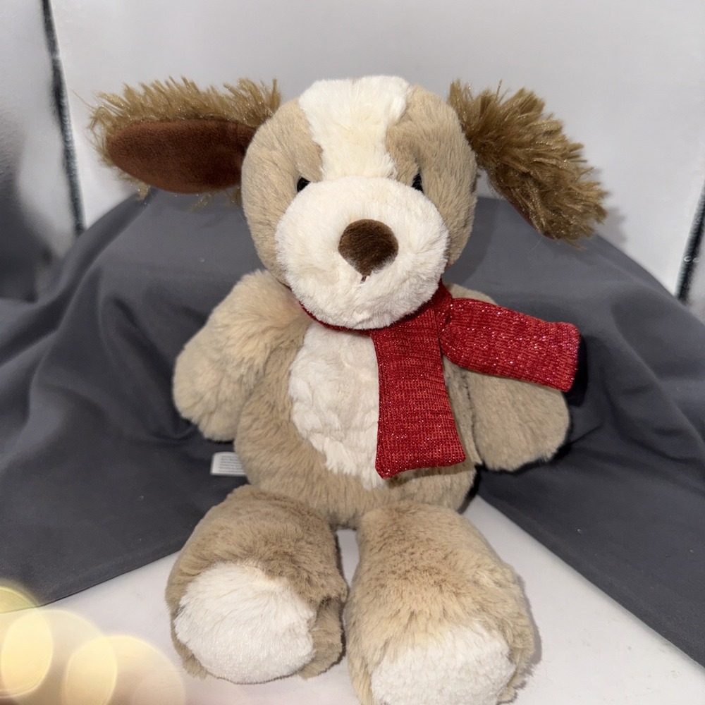 Mary Meyer Marshmallow Zoo Parker Puppy Plush Stuffed Animal 10 Inches With Red